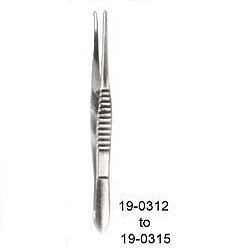 TISSUE FORCEPS, 1x2 TEETH, FLUTED HANDLE 4Â½ INCHES