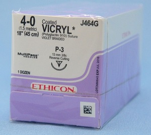 VICRYL PLUS 4/0 Violet 45CM 3/8 Circle 13MM Reverse Cutting P-3 Needle