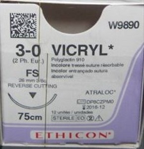 VICRYL 3/0 UNDYED 75CM 3/8Circle 26MM ReverseCutting FS Needle