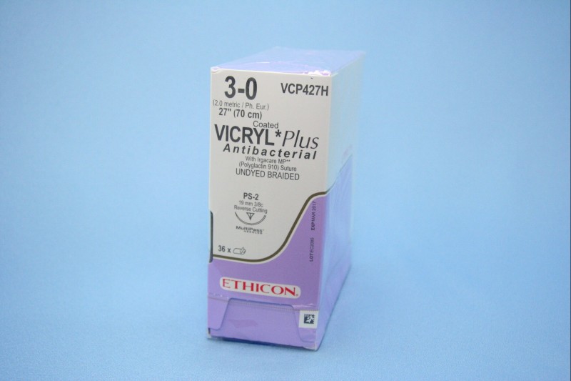 VICRYL PLUS 3/0 UNDYED 70CM 3/8Circle 19MM ReverseCutting PS-2  Needle