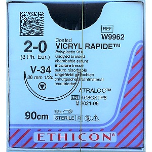 VICRYL RAPIDE 2/0 UNDYED 90CM 1/2Circle 36MM TaperCut V-34 Needle