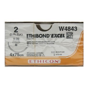 ETHIBOND 2 GREEN 4x75CM 1/2Circle 45MM TaperCut V-39 Needle W4843