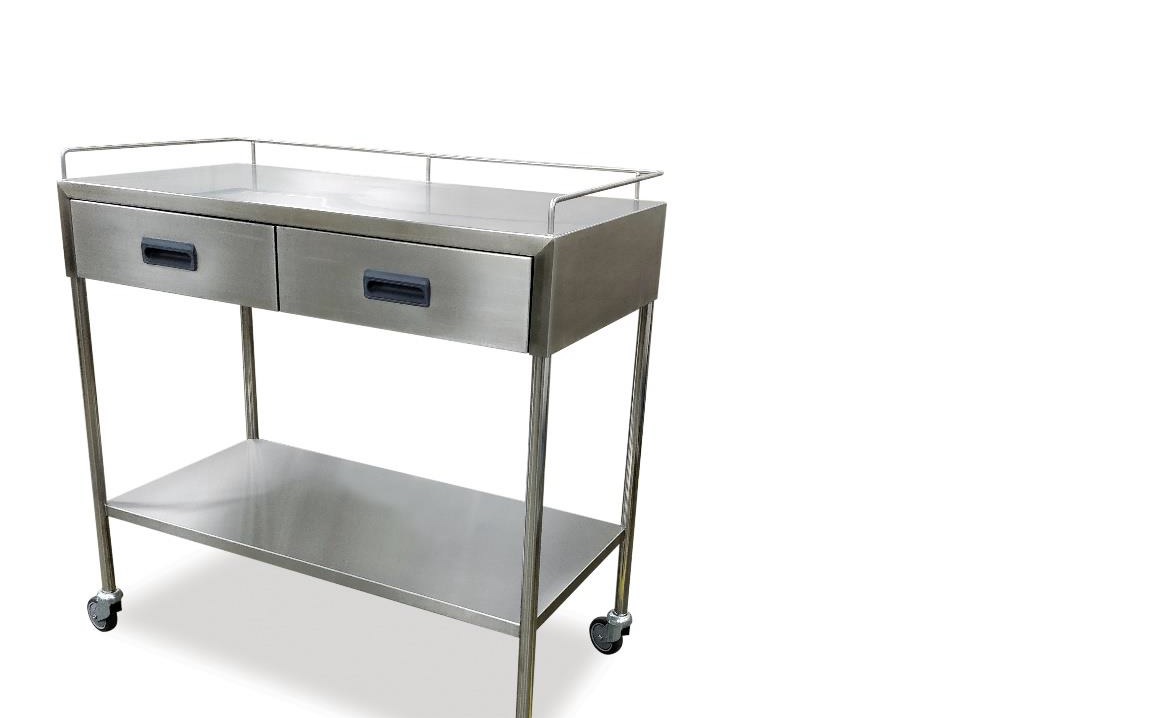DRESSING TROLLEY WITH 2 HORIZONTAL DRAWER WITH TOP GUARD RAIL  