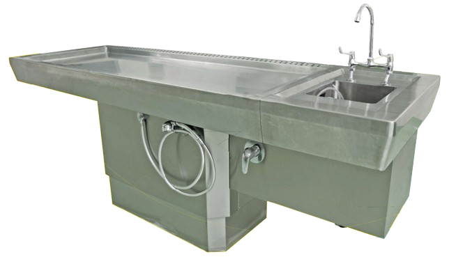 AUTOPSY TABLE, HEIGHT ADJUSTABLE W SINK 