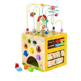 5-IN-1 TOY BOX WOODEN PUZZLE BEADS SHAPE SORTING NUMBER MATCHING 