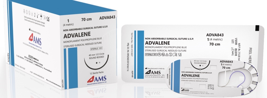 ADVALENE - MONOFILAMENT POLYPROPYLENE BLUE 3-0 90CM 1/2 CIR TP DOUBLE ARM  26MM